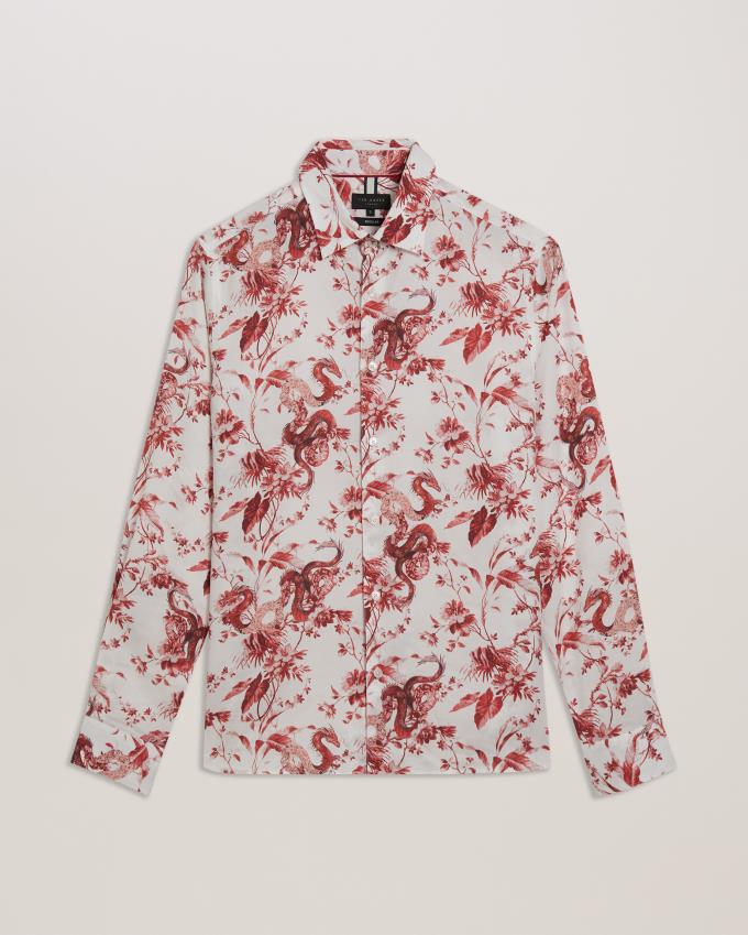 Chemises Ted Baker Long Sleeve Dragon Print Rouge Homme | DST-62217528